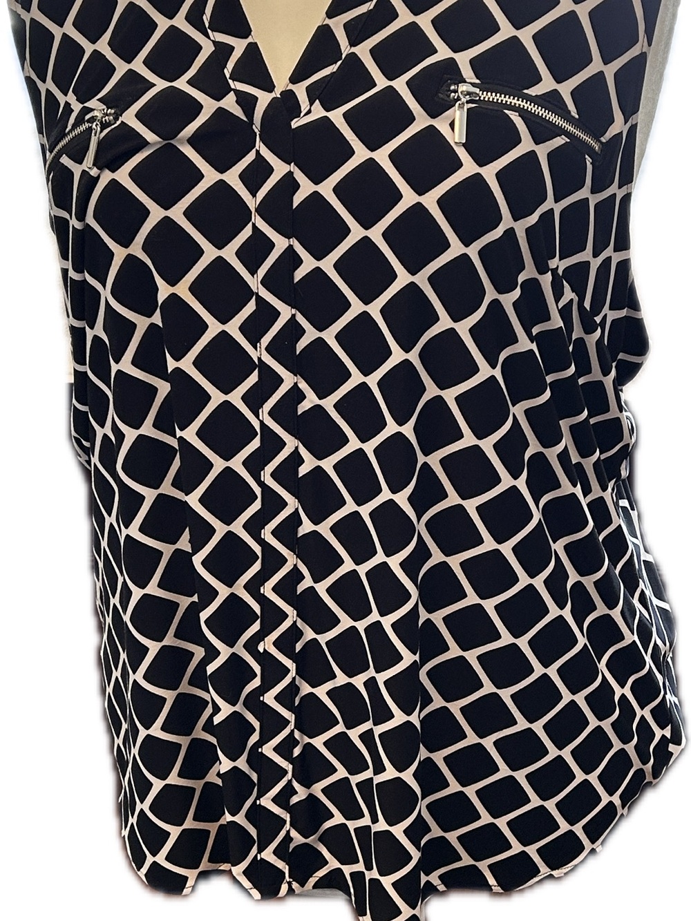 INC International Concepts Black and White Diamond Pattern Blouse